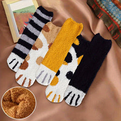5 Pairs Cat Claw Print Socks Fuzzy Mid Tube Stockings Women's Hosiery