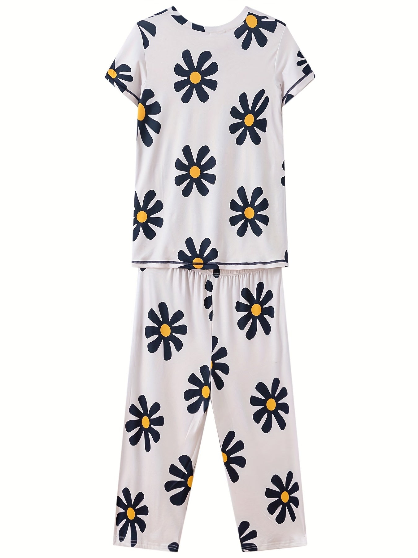 Floral Print Pajama Set V Neck Top & Lounge Pants Women's Sleepwear