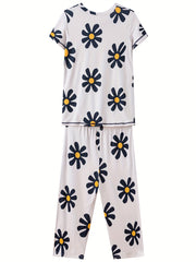Floral Print Pajama Set V Neck Top & Lounge Pants Women's Sleepwear