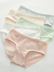 5pcs Ribbed Briefs Mid Rise Stretchy Intimates Panties Women's Lingerie