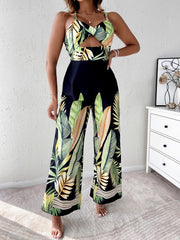 Tropical Print Suspender Jumpsuit for Women