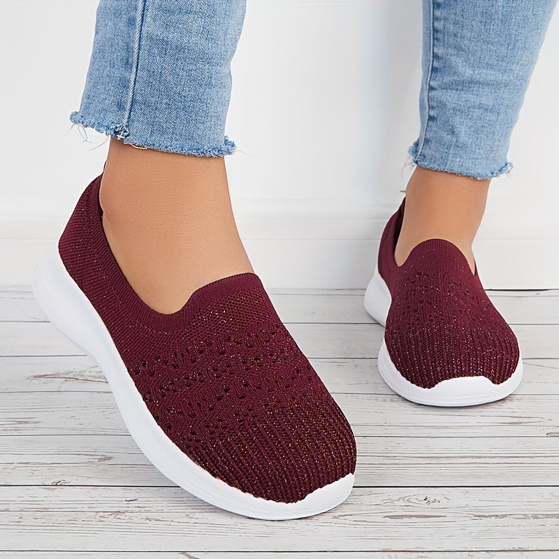 Women's Lightweight Slip On Walking Shoes Flying Woven Casual Sneakers