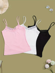 3pcs Lace V Neck Cami Top Lounge Tops