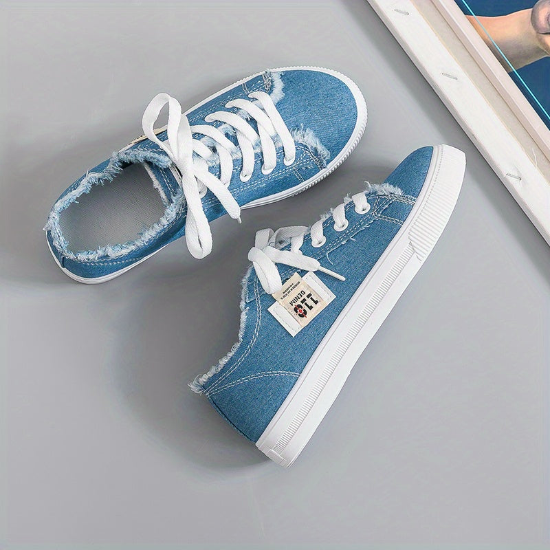 Women's Flat Canvas Shoes Low Top Lace Up Skate Shoes Casual Sneakers