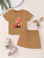 Toddler Cartoon Pattern T-shirt & Shorts Set