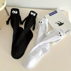 Funny Cartoon Eyes Decor Socks & Hand In Hand Women's Stockings