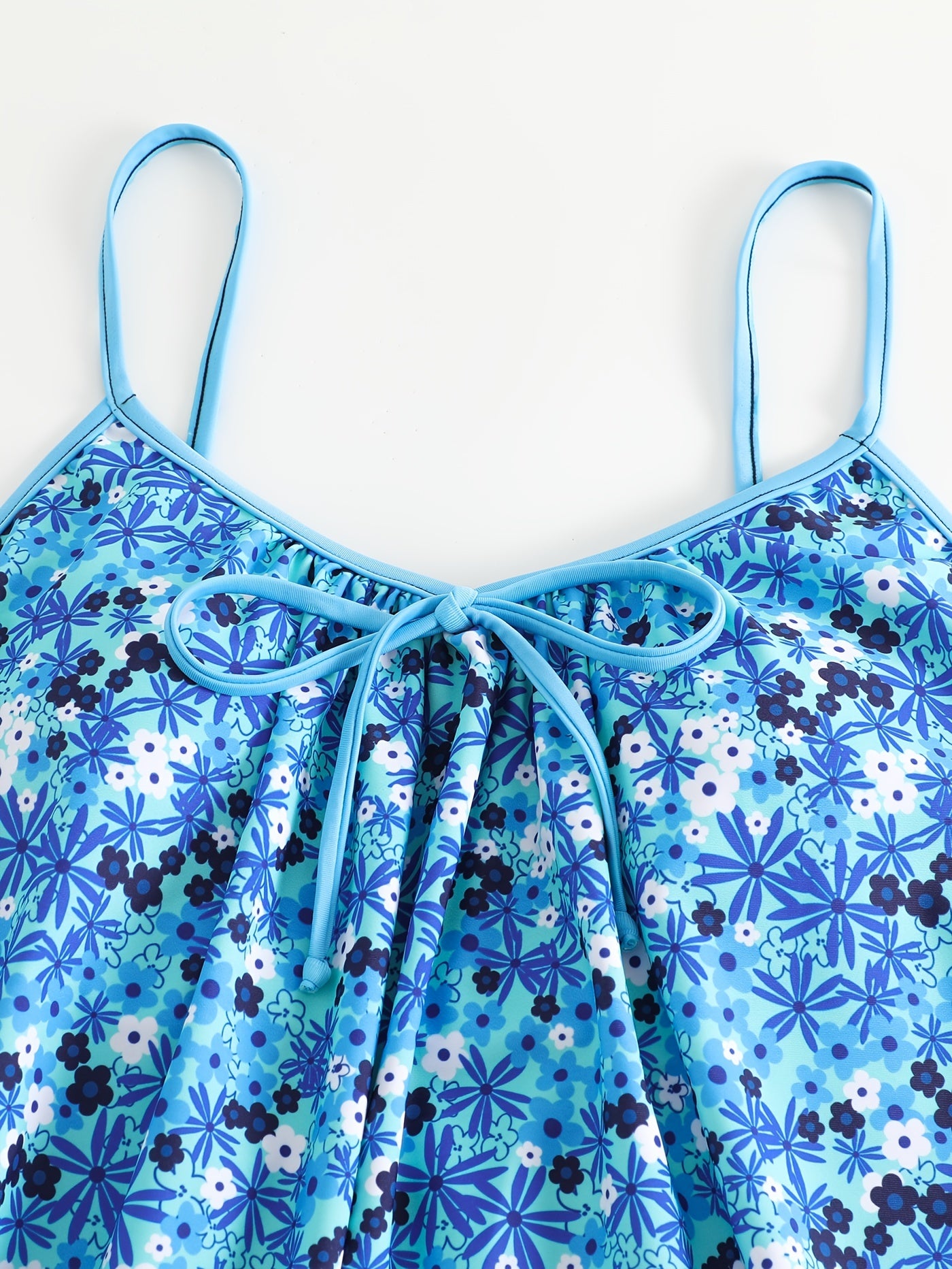  Boho Tankini Set Women's Plus Ditsy Floral Print Tie Front V Neck Cami