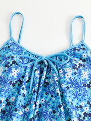 Boho Tankini Set Women's Plus Ditsy Floral Print Tie Front V Neck Cami