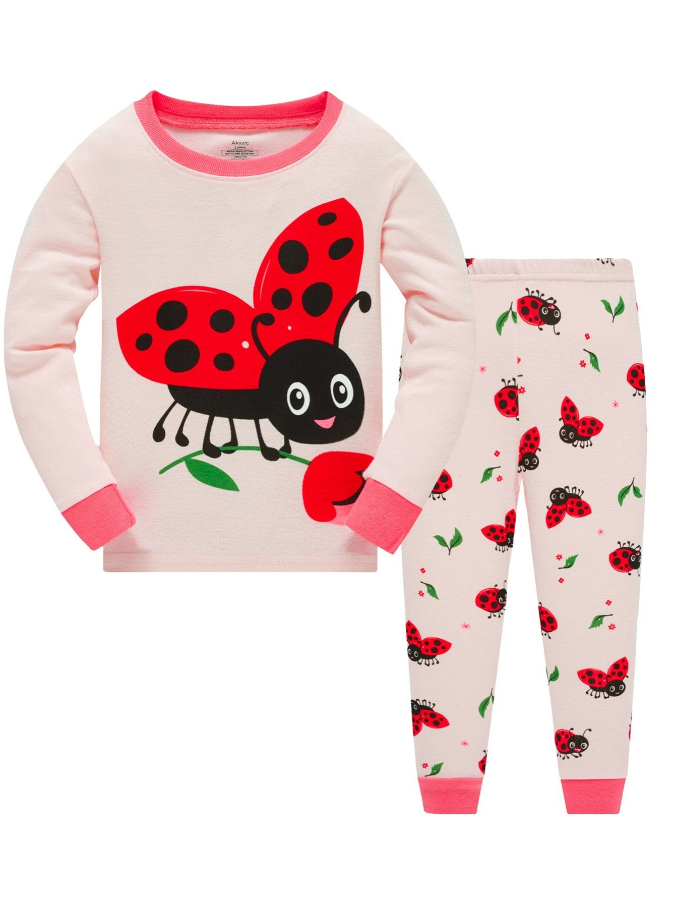 Girls Ladybug Cartoon Animal Top & Pajamas Pants Set