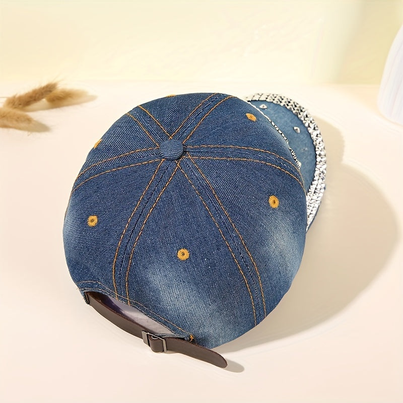 LOVE Rhinestone Denim Baseball Cap Distressed Y2K Dad Hats