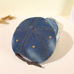 LOVE Rhinestone Denim Baseball Cap Distressed Y2K Dad Hats