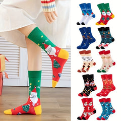 4 Pairs Cartoon Print Socks Christmas Mid Tube Stockings Women's Hosiery