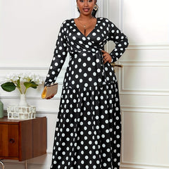  Polka Dot Long Sleeve Maxi Dress With Belt