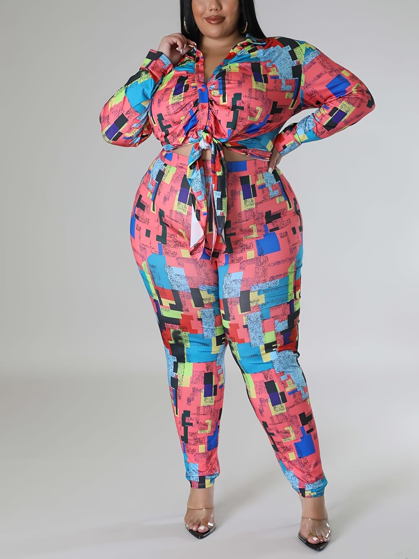  Geometric Print Shirt & Leggings Set