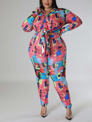  Geometric Print Shirt & Leggings Set