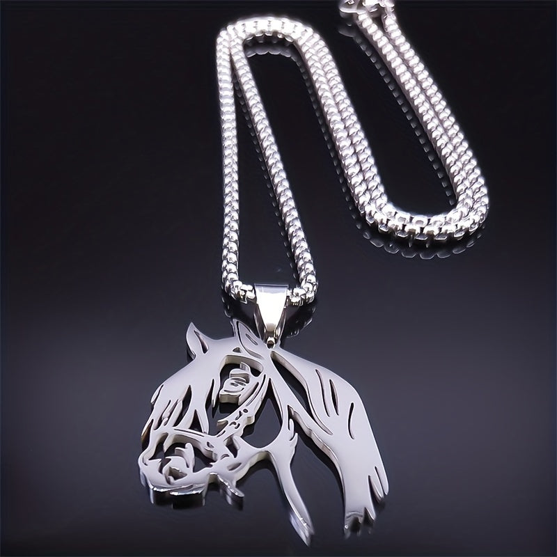 Horse Head Stainless Steel Pendant Necklace Punk Style Hip Hop Rock Jewelry