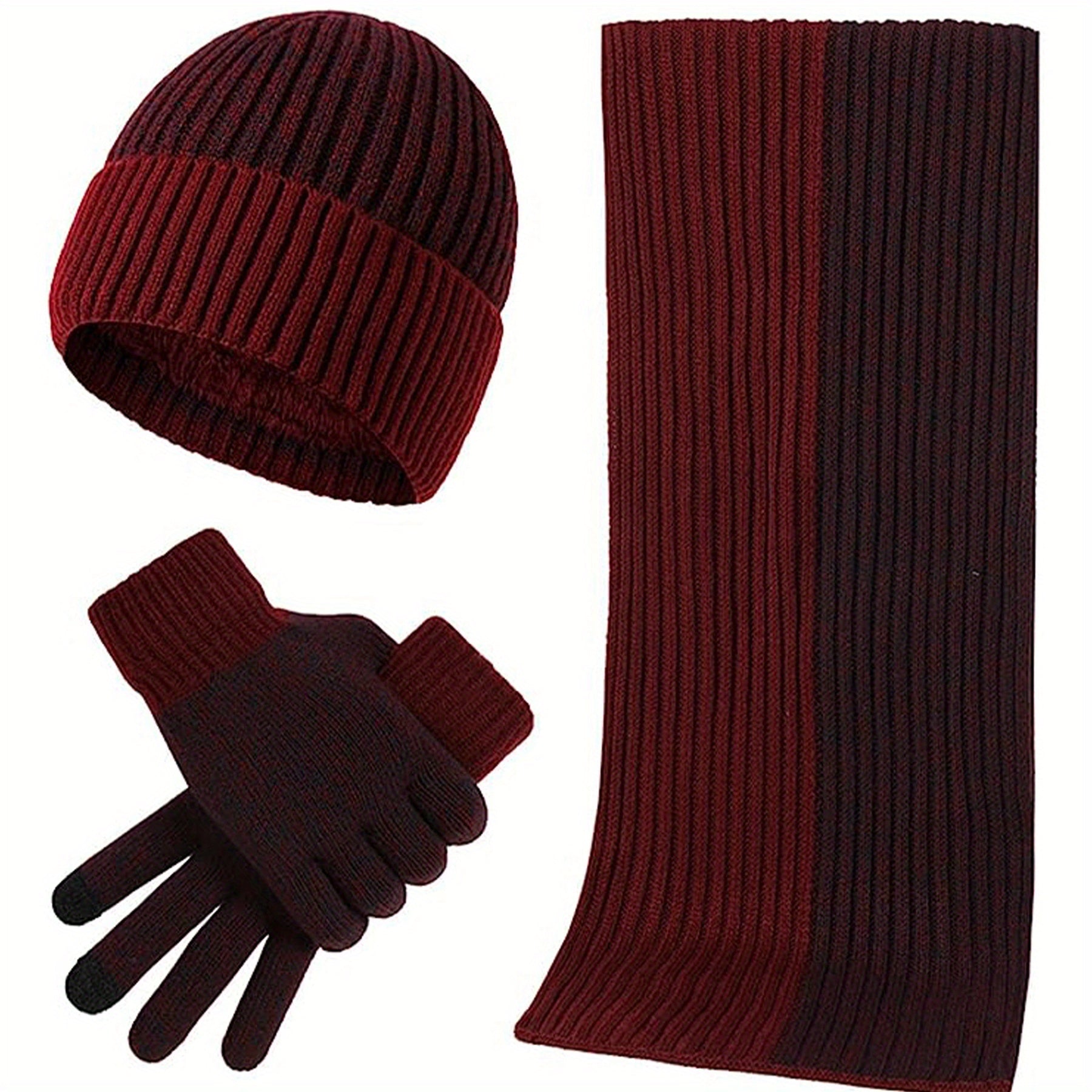 Jacquard Touch Screen Gloves Beanie Hat Scarf Set