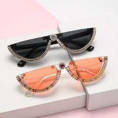 Y2K Semi Rimless Sunglasses Zircon Decorative Glasses