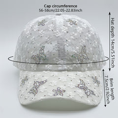 Rhinestone Butterfly Baseball Cap Lace Hollow Out Breathable Dad Hats