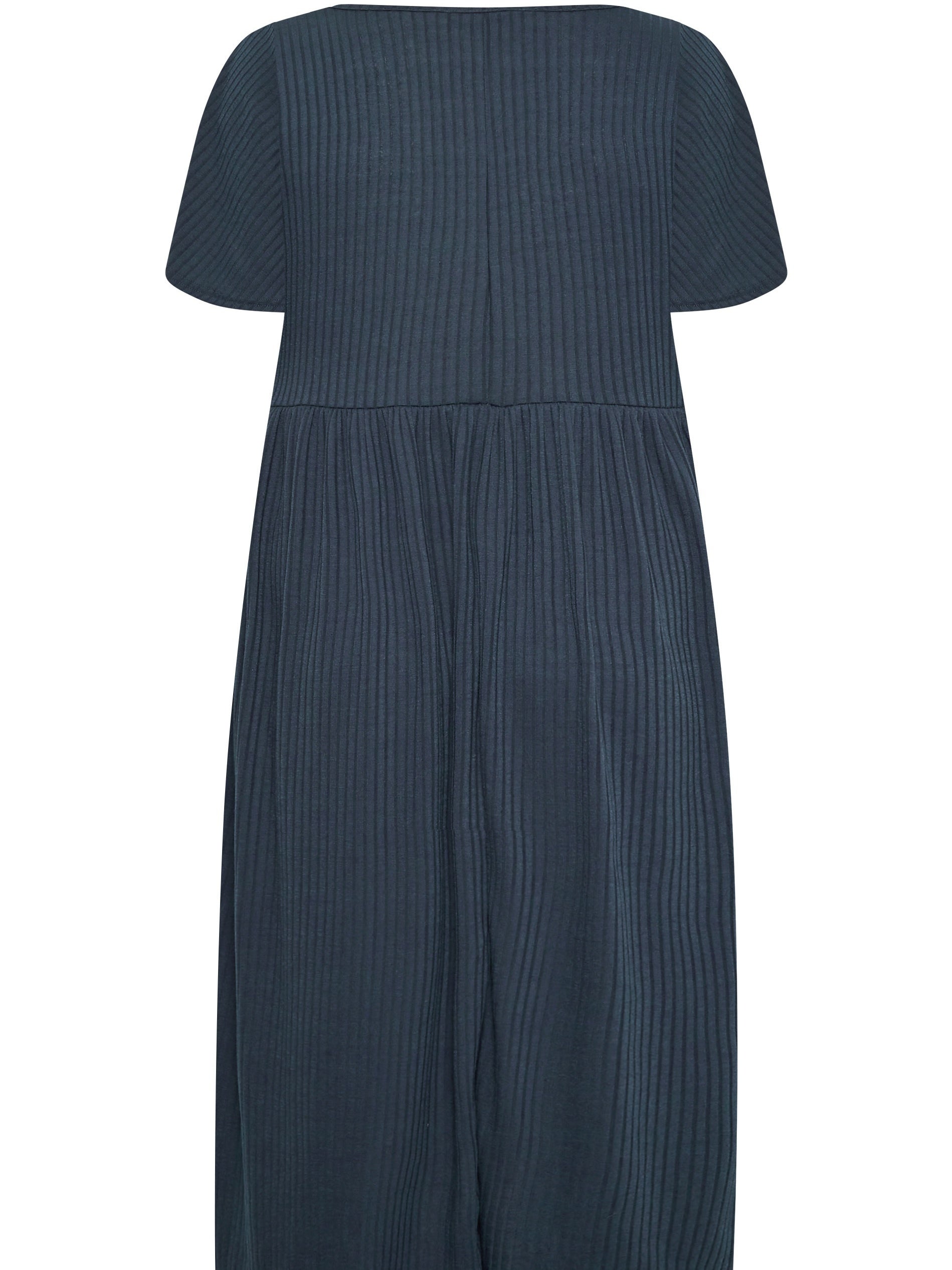 Solid Ribbed Button Decor Butterfly Sleeve Maxi Dress