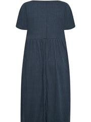Solid Ribbed Button Decor Butterfly Sleeve Maxi Dress