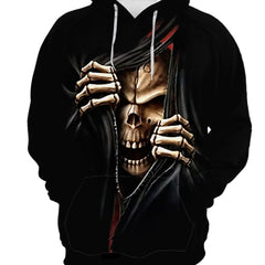 Skull Print Hoodie for Men, Graphic Hooded Sweatshirt, Streetwear