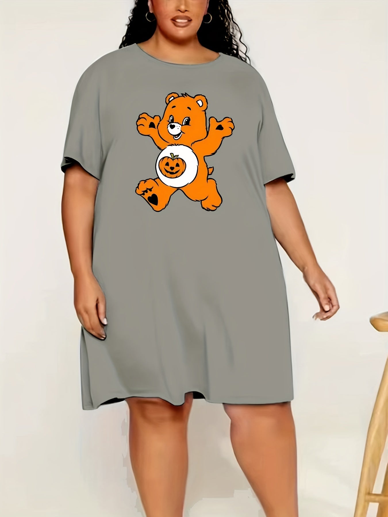  Halloween Lounge Dress Women's Bear & Pumpkin Print Nightdress