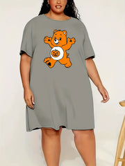  Halloween Lounge Dress Women's Bear & Pumpkin Print Nightdress