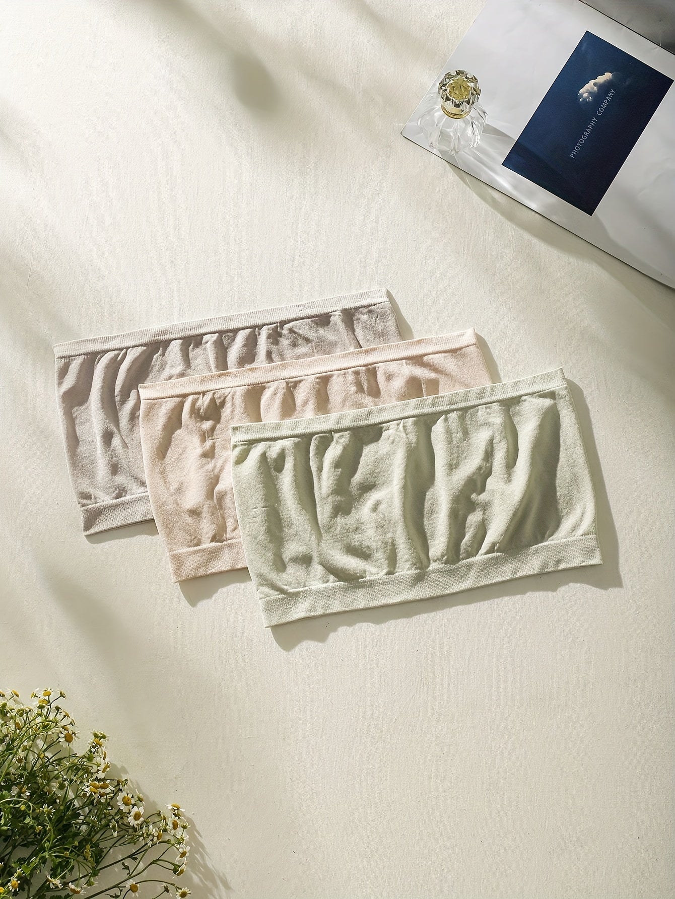 3pcs Seamless Strapless Bandeau Bras Soft Stretch Everyday Bra Women's Lingerie