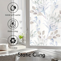 Watercolor Flower Pattern Window Film - Frosted Sticker for Privacy