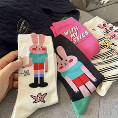 5 Pairs Bunny & Letter Print Mid Tube Socks Women's Stockings