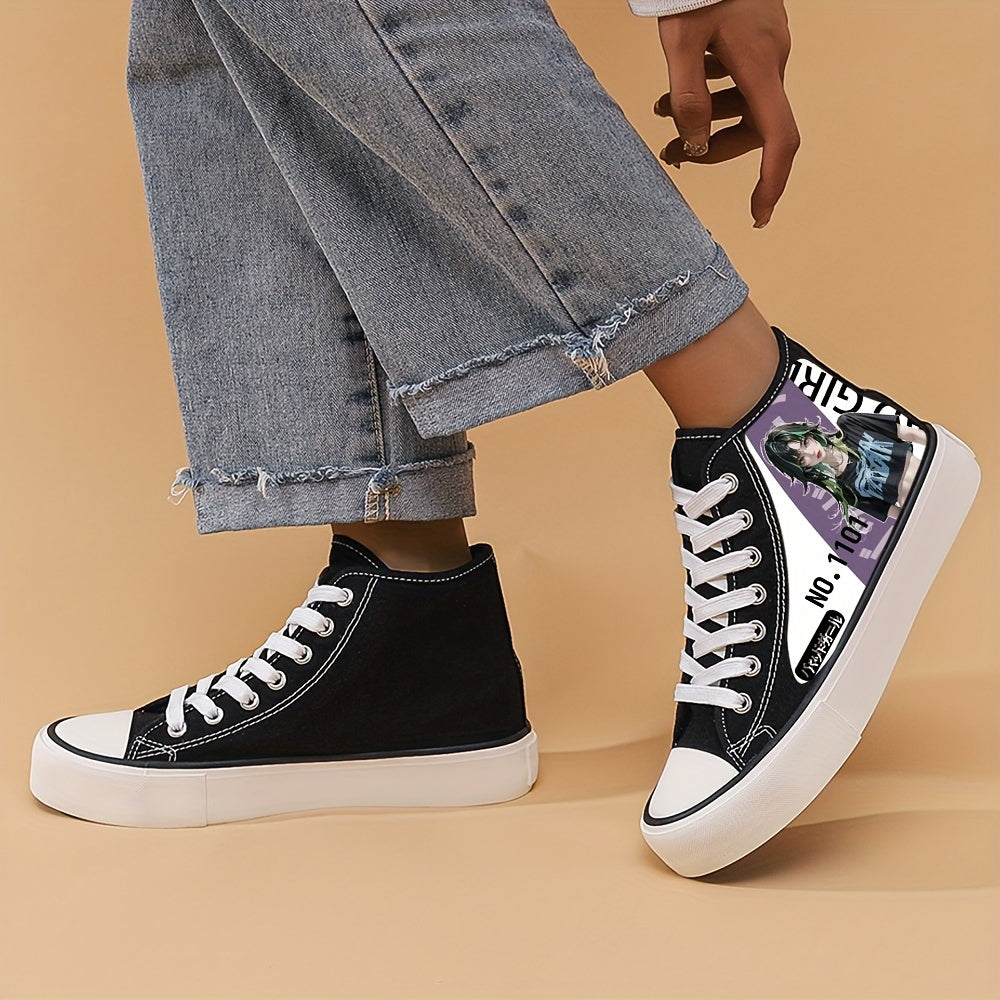 Anime Girl Pattern Canvas Sneakers Lightweight High Top Breathable Shoes
