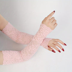 Lace Sunscreen Sleeves Floral Breathable Driving Wedding Gloves
