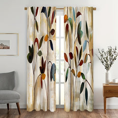Watercolor Plant Leaves Pattern Curtains