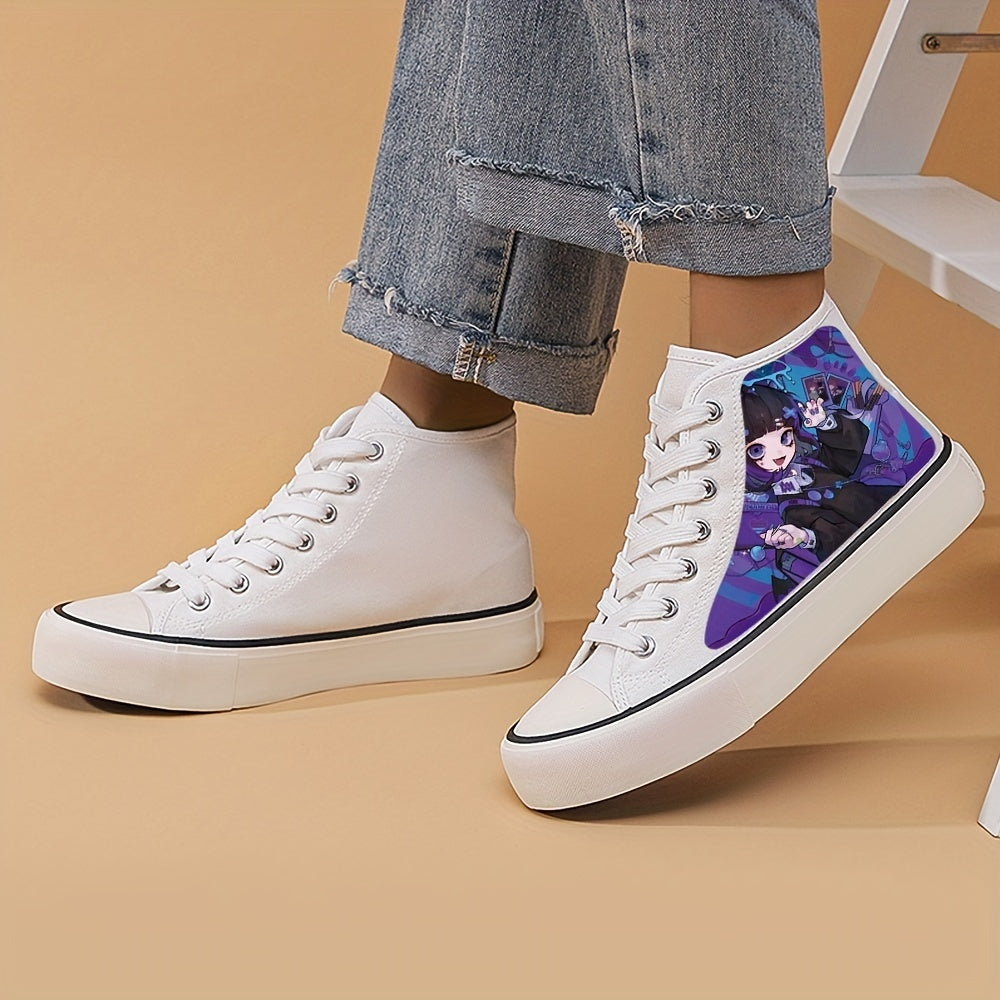 Girl's High Top Anime Pattern Skate Shoes Non Slip Casual Lace Up Sneakers