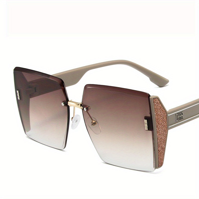 Square Frameless Trimmed Sunglasses Big Frame Sunglasses