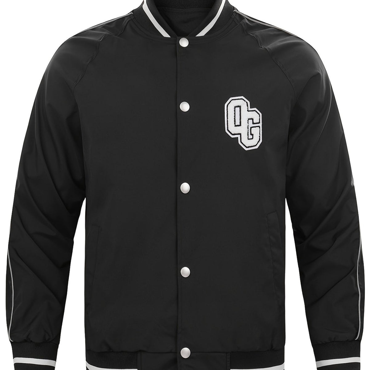 Bottom Stripe Varsity Jacket Men's Casual Baseball Collar Button Up Jacket