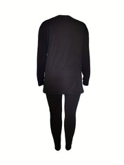  Women's Cartoon Print Long Sleeve Tunic Top & Leggings Outfit Set