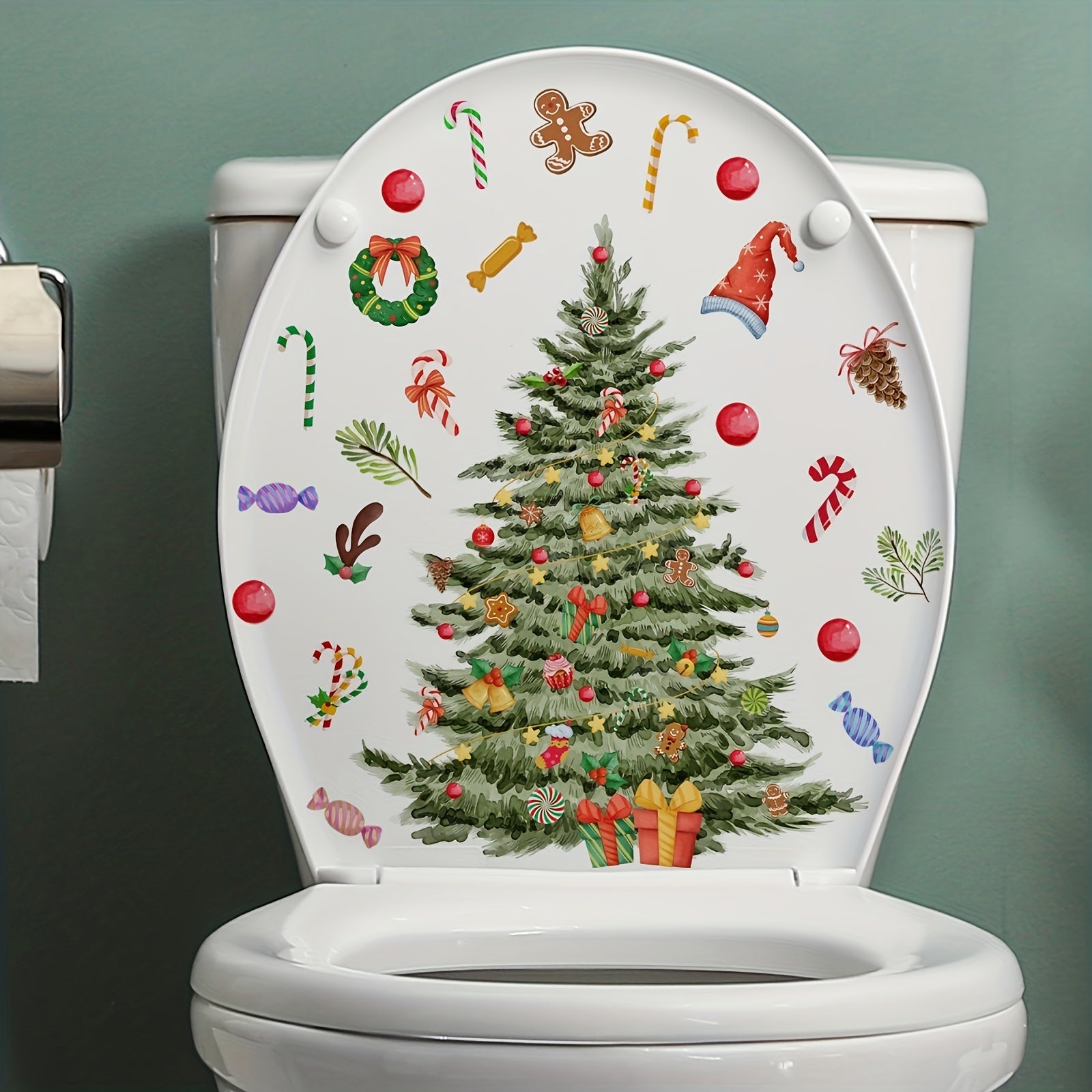 Christmas Tree Snowman Toilet Lid Sticker Self-adhesive Wall Decor