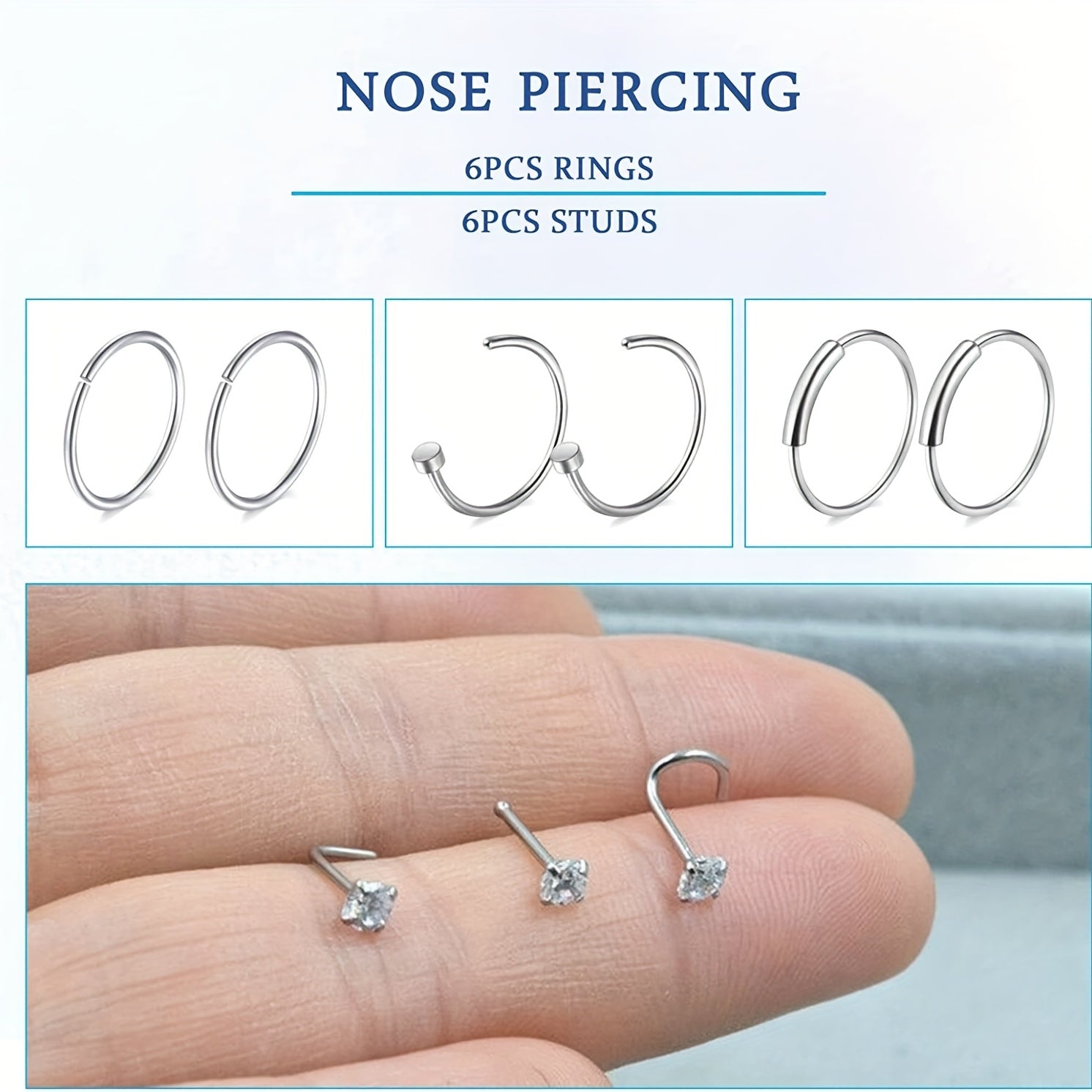 11PCS Nose Piercing Gun Disposable Safety Kit w/Nose Rings Studs