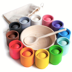 Montessori Wooden Sorter Toy Rainbow Ball And Cups Sorting Game