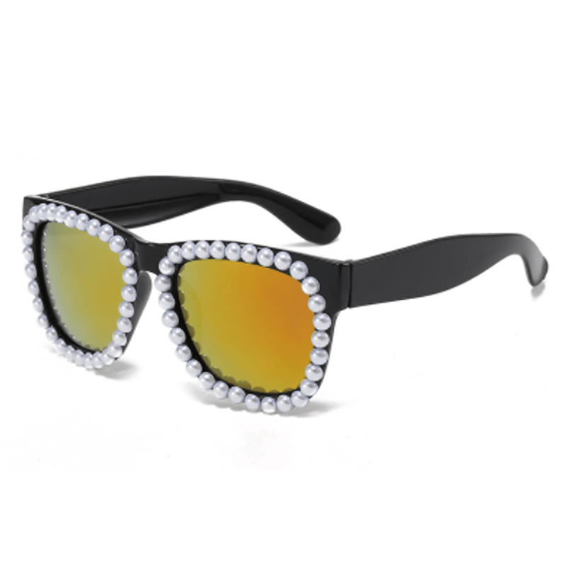 Y2K Faux Pearl Square Sunglasses Retro Anti Glare UV400