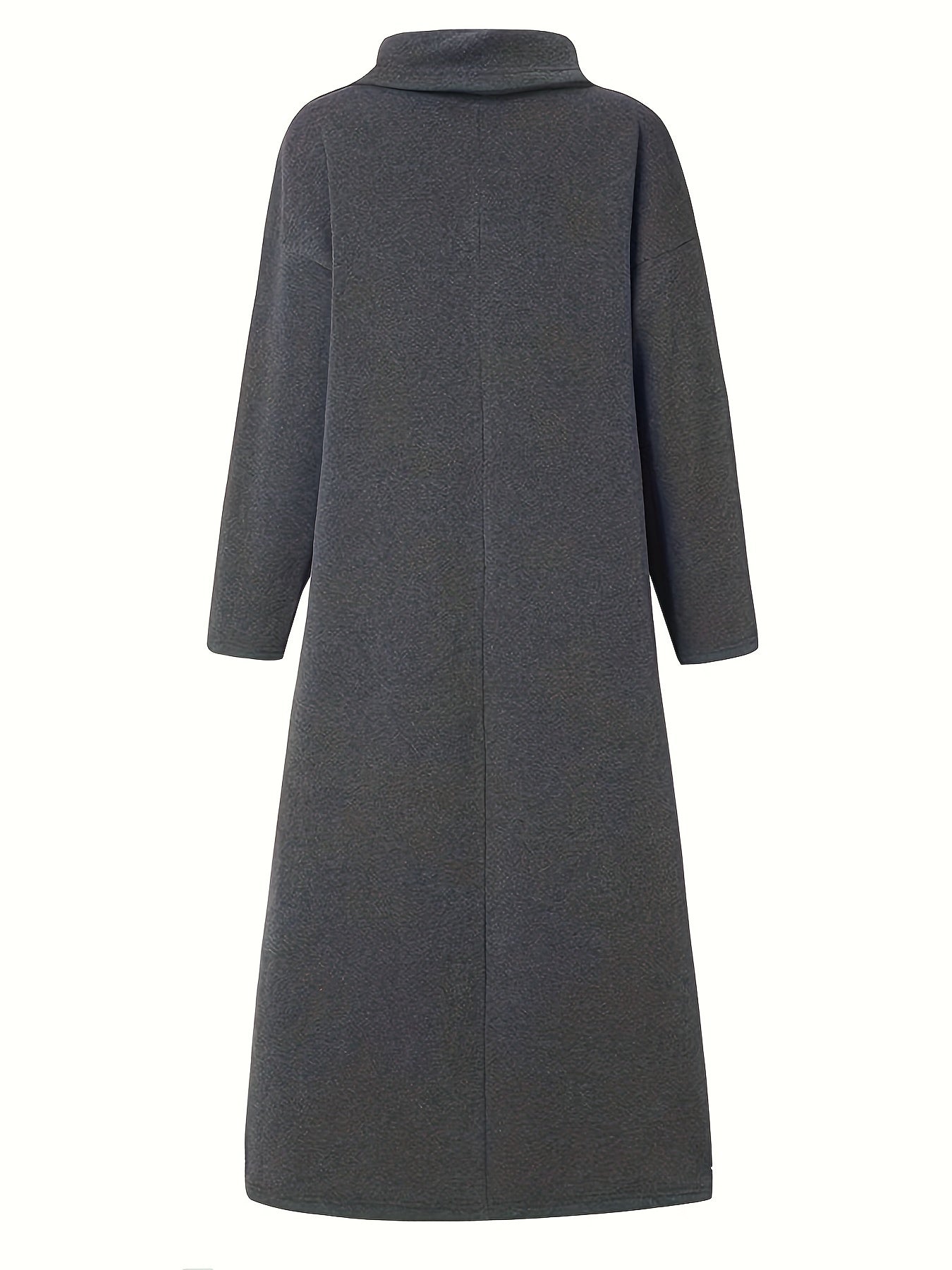  Solid Fleece Long Sleeve Maxi Dress