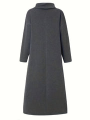  Solid Fleece Long Sleeve Maxi Dress