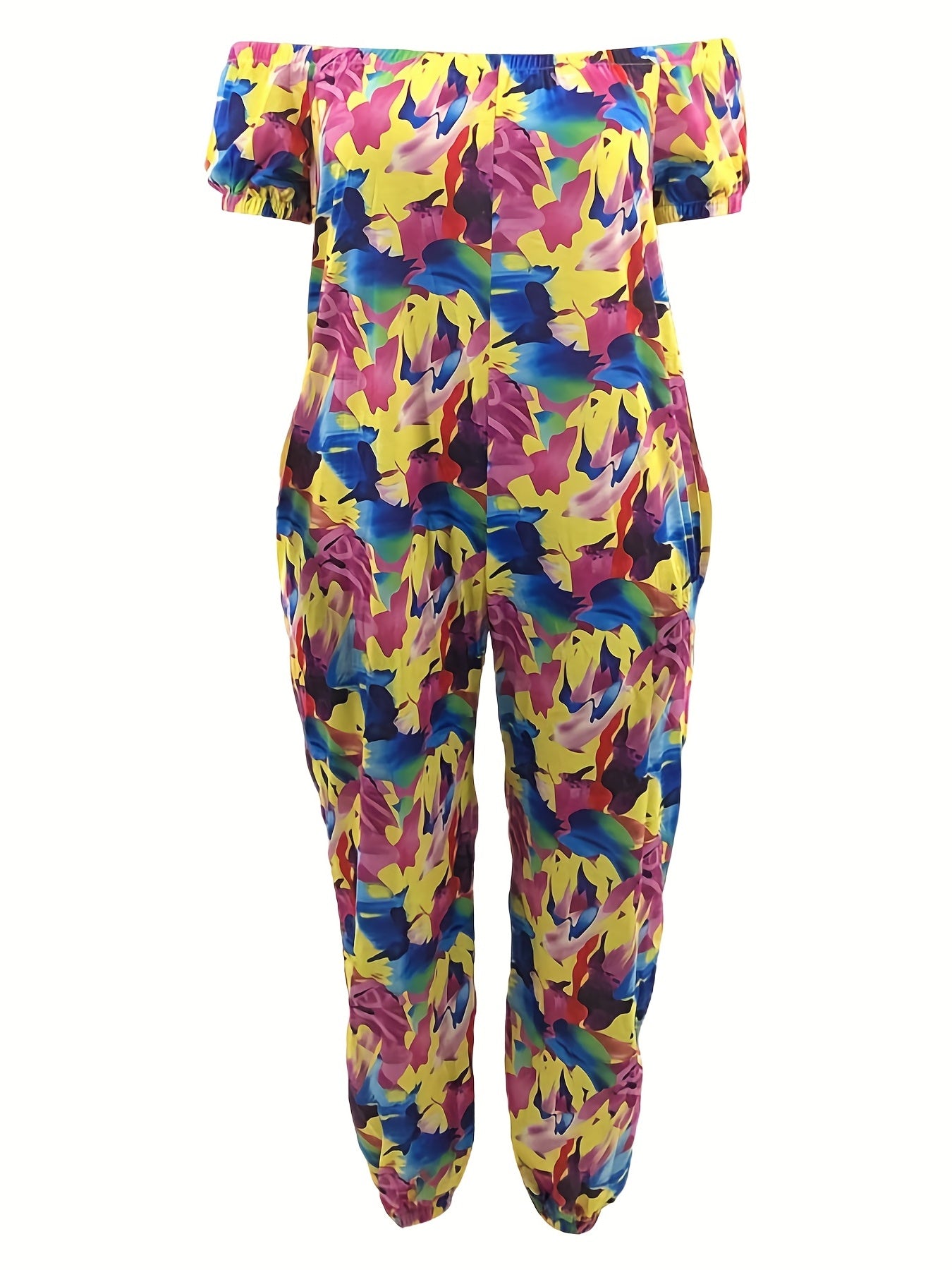  Casual Jumpsuit Women's Plus Tie dye Off Shoulder Bubble Sleeve