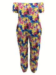  Casual Jumpsuit Women's Plus Tie dye Off Shoulder Bubble Sleeve