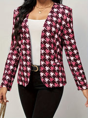  Houndstooth Print Open Front Blazer
