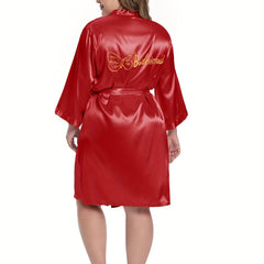  Butterfly & Letter Pattern Satin Belted Bridesmaid Robe