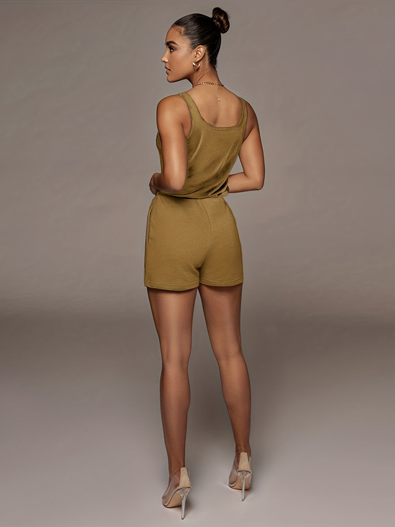 Casual Drawstring Waist Romper Jumpsuit