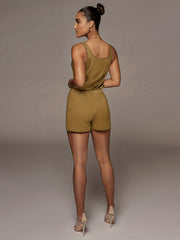 Casual Drawstring Waist Romper Jumpsuit